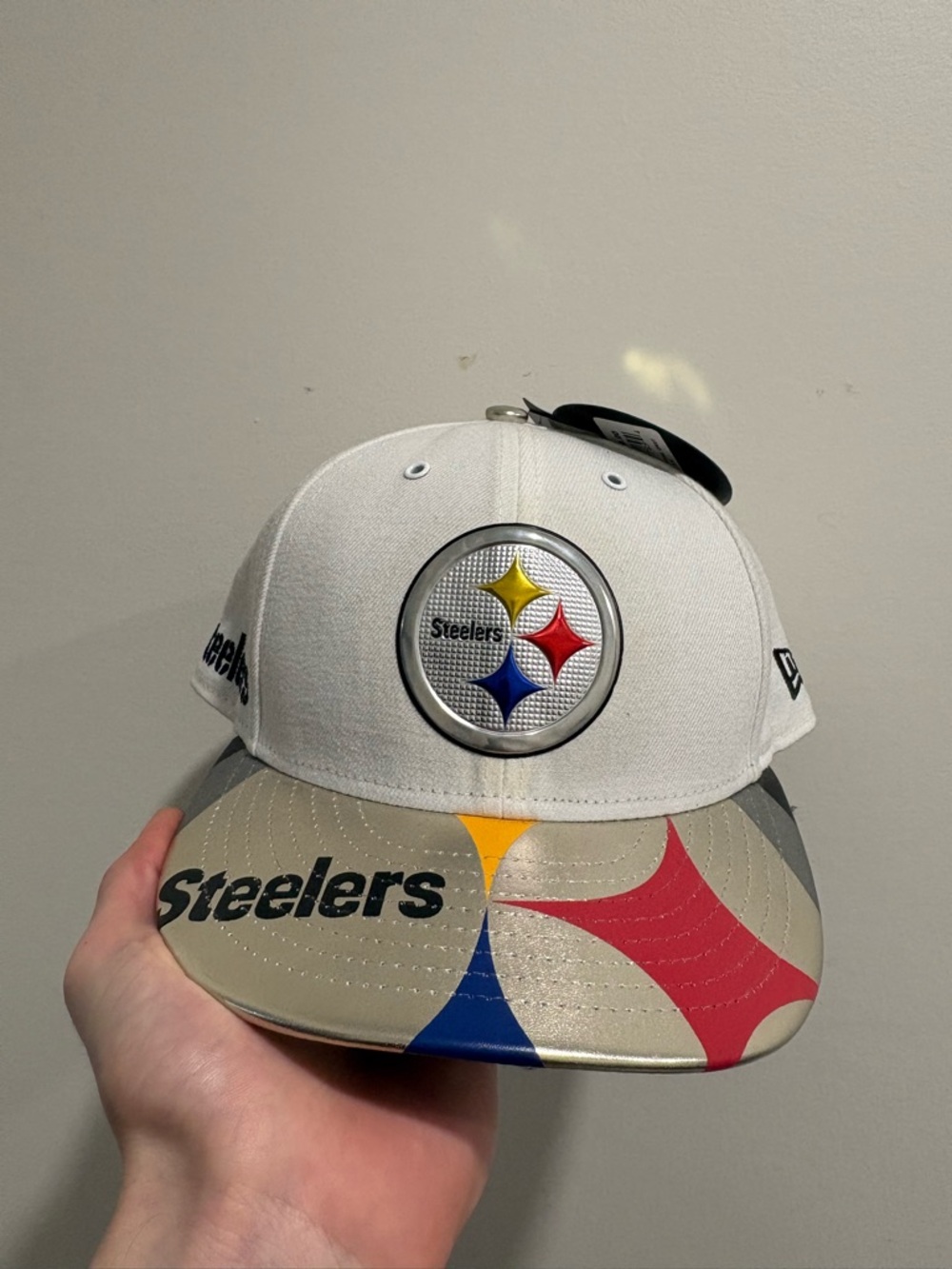 new era pittsburgh steelers 59fifty fitted hat Metallic Silver Brim NWT 7 3/4
